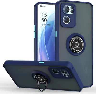 Produktbild von OPPO Reno7 5G Hülle, Ring Halter Ständer Matte Transluzent TPU Rahmen Stoßfest Schutzhülle für OPPO Reno7 5G Blau