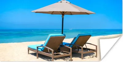 Produktbild von MuchoWow® Poster Strandkorb - Sonnenschirm - Sommer - Meer 40x20 cm - Poster für die Wand - Poster Schlafzimmer