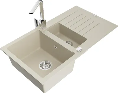 Produktbild von Mexen Matias 1,5-Becken-Granitspüle mit Abtropffläche und Mischbatterie Rita, Beige - 6502-69-670300-00