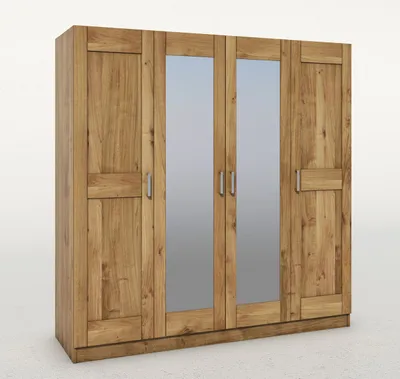 Produktbild von Kleiderschrank Schrank Wildeiche teilmassiv geölt 4 türig Spiegel Breite 202cm