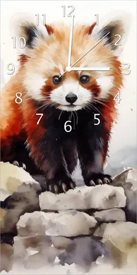 Produktbild von Wallario Design Wanduhr bedruckt, Größe 30 x 60 cm, Motiv: Neugieriger Rotpanda