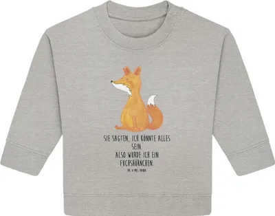 Produktbild von Mr. & Mrs. Panda Organic Baby Pullover Einhorn Fuchs 6. - 12. Monat - Heather Grey - Geschenk, Fuchshörnchen, Unicorn, Füchse, Bullover, Unicorns, Einhörner
