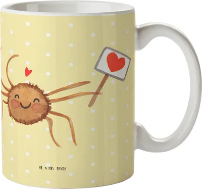 Produktbild von Mr. & Mrs. Panda Mehrwegbecher Spinne Agathe Motivation - Gelb Pastell - Geschenk, Pott, Vertrauen, Dankeschön, Camping Tasse, Trinklernbecher, Reisebecher, Glück, Liebe