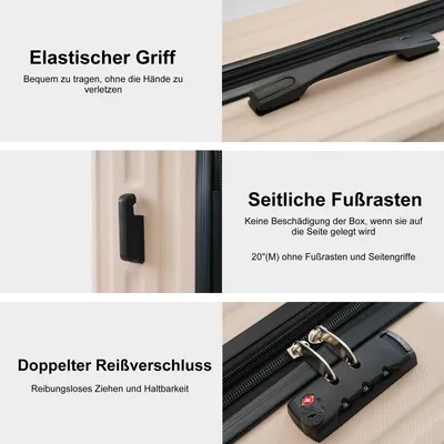 Produktbild von Flieks Koffer, Trolley Handgepäckkoffer, Reisekoffer mit 4 Rollen und TSA Schloss, Zahlenschloss, Hartschale Trolley, XL, Beige