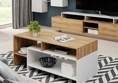 Image de Table basse, table d'appoint, table de salon 120 x 60 cm, blanc, chêne Grand