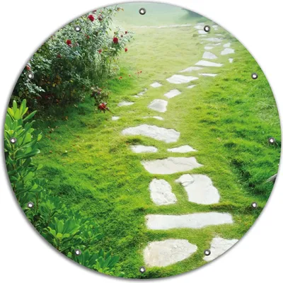 Produktbild von Wallario rundes Outdoor-Poster für Garten oder Balkon, Motiv Steinweg im Grünen, 90 cm Durchmesser