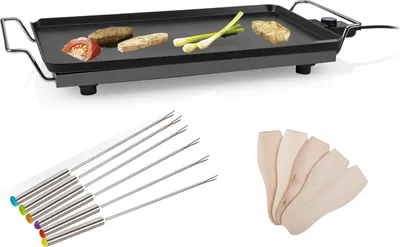 Produktbild von Teppanyaki Tischgrill Grillplatte 60x36cm & 6 Teppan Yaki Gabeln 2500W