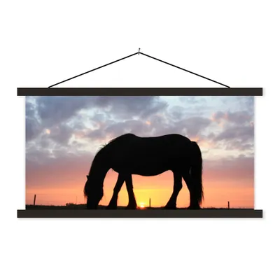 Produktbild von MuchoWow® Textilposter Pferde - Sonne - Wiese 60x30 cm mit schwarzem Rahmen - Textilien