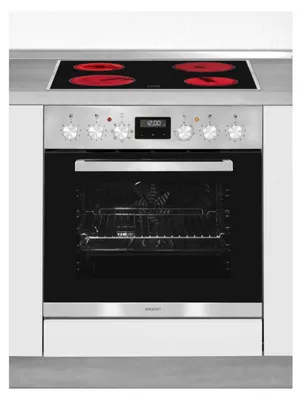A front view of a stainless steel oven with a glass ceramic cooktop.
