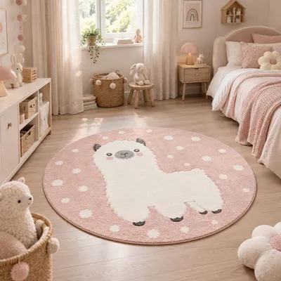 Produktbild von Kinder Teppich Maui Kids Alpaka Rosa Rund, Größe:160 cm Rund