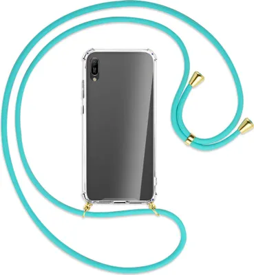 Produktbild von Handykette Backcover-Schutzhülle mit Band (Metall goldfarben) für Huawei Y6 2019 - türkis