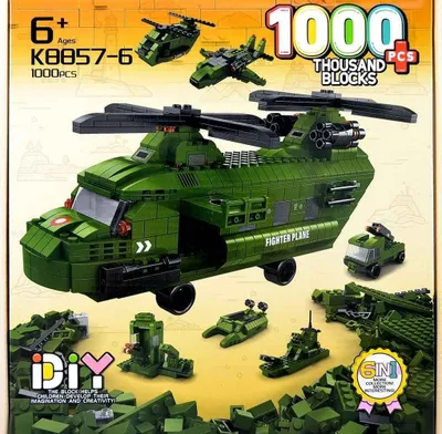 Image de Jeu de construction - Hélicoptère militaire vert, 1 000 pièces.