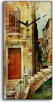 Produktbild von Wanduhr Bürouhr Leinwand Bild Geräuschlos 30x60 Venedig Farbe Italien Stadt - schwarze Hände