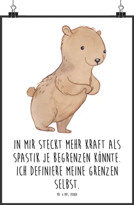 Produktbild von Mr. & Mrs. Panda Bild Bär Spastik DIN A3 - Weiß - Geschenk, Wandbild, Kunstdruck, drucke, Spasmus, Wanddekoration, Spastizität, wanddeko