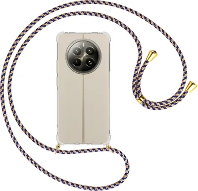 Produktbild von Handykette Backcover-Schutzhülle mit Band (Metall goldfarben) für Realme 12 Plus 5G / Narzo 70 Pro 5G - blau+beige
