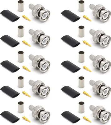 Image de BNC mâle LMR240 LMR-240 RG59U RG8X RG-8X Connecteur de câble coaxial RF nickelé avec broche dorée (pack de 10)