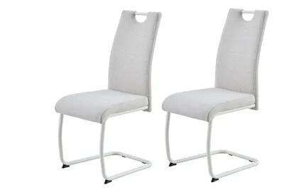 Produktbild von Hela Tische, 2er Set Freischwinger Esszimmerstuhl Florenz, Bezug Webstoff Beige+passende Gestellfarbe, ergonomische Lehne mit Griff, 120kg belastbar