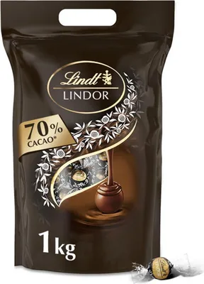 A large bag of Lindt Lindor 70% Cacao chocolate truffles.