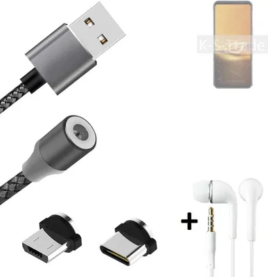 Produktbild von K-S-Trade® Hochwertiges Magnet-Lade-kabel Sync-Kabel Daten-Kabel + Kopfhörer kompatibel mit Asus ROG Phone 6D mit USB-Typ-C-Anschluss und