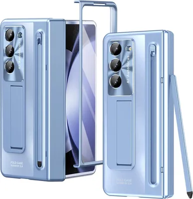 Immagine prodotto di Custodia per Samsung Galaxy Z Fold 6 galvanizzata con S Pen e portapenna, protezione dello schermo, protezione della cerniera e supporto blu