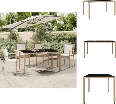 Image de vidaXL Table de jardin avec plateau en verre Beige Poly Rotin & verre trempé - Tables de jardin