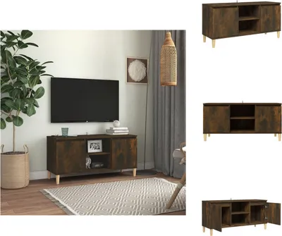 Zdjęcie produktu dla vidaXL Szafka pod TV z nogami z litego drewna dąb wędzony 103,5x35x50 cm - Meble TV