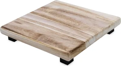 Produktbild von 3.10 Pflanzenhocker quadratisch aus Paulownia Holz - ca. 30 x 30 cm - Blumen Hocker mit schwarzen Füßen (groß)