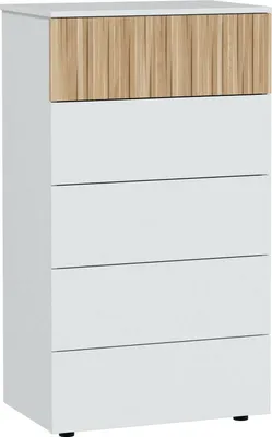 Produktbild von Schubladenschrank Dorig, Kommode mit 5 Schubladen, Kommode für Schlafzimmer, Moderne Kommode, 61x40x109 cm, Weiß und Eiche