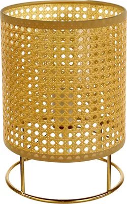 Productafbeelding van Casablanca lamp "Vienna", metalen/kunststof vlechtwerk. Goudkleurig/naturel. E27 fitting. Max. 40 Watt. Hoogte: 30 cm. Diameter: 20 cm. Artikelnummer: 39410
