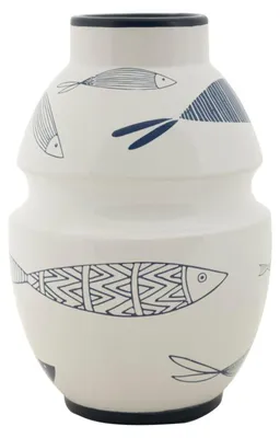 Obrázok produktu pre Keramická tabuľa Vase s námornou tematikou, s motívmi rýb, rozmer 15x24 cm, biela a modrá, dizajnér Mauro Ferretti