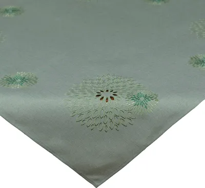 Produktbild von heimtexland ® Tischdecke Leinen-Optik bestickt Deko Esszimmer Serie Pusteblume Tischwäsche Stickerei Blumen Ornamente Tischdeko Typ887 Mitteldecke 85x85 cm mint