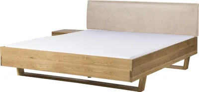 Produktbild von MASSIVMOEBEL24 Bett mit Nachttisch links Fichte 160x200x85 natur gebeizt / geölt, Kopfteil beige FICHTELBERG #154