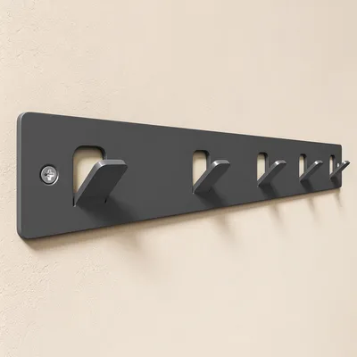 Produktbild von doporro Garderobenleiste mit 5 Haken, Wandgarderobe mit Garderobenhaken, Kleiderhaken Wand, Hakenleiste, selbstklebend oder zum Bohren, Grau, Stalo-14
