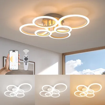 LED-Deckenleuchte 72W dimmbar App & Fernbedienung 6 Ringe weiß