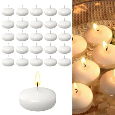 Image de Bougies flottantes - 20 pièces en paraffine - Décoration de table - Blanc, diamètre 3,7 cm, durée de combustion jusqu'à 1,5 heure
