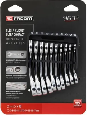 Image de Jeu de 10 clés mixtes à cliquet courtes 8 à 14 mm FACOM 467BS.JP6PB