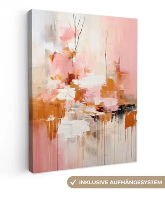 Produktbild von MuchoWow® - Leinwandbilder - Farbe - Rosa - Orange - Abstrakt - Kunst, Wandbild, Wanddeko Bilder Wohnzimmer, 90x120 cm