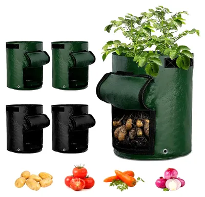 Produktbild von Kartoffel Pflanzsack, 4 Stück, 10 Gallonen, für Gemüse und Tomatenpflanzen, mit Sichtfenster, 35*50cm