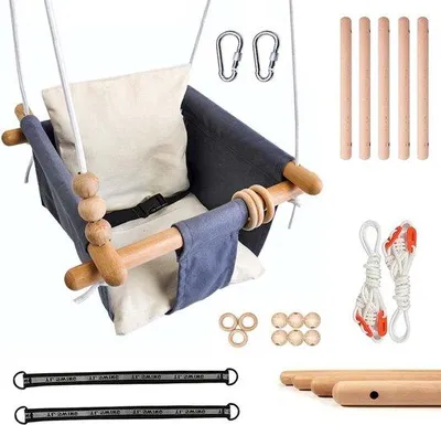 Immagine prodotto di Altalena per bambini in legno - Altalena a dondolo per bambini piccoli con sedile - Per interni ed esterni