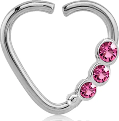 Produktbild von viva-adorno Knorpel Piercing Herz Kristall Ohrpiercing Helix Cartilage Tragus 316L Chirurgenstahl verschiedene Farben Z490,Herz 3x silber / pink