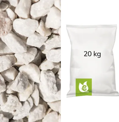 Produktbild von Marmor Splitt Weiß, 7/15mm, 20kg Paket