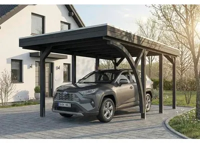 Produktbild von Einzelcarport SKAN HOLZ Friesland inkl. 1 Einfahrtsbogen, Pfostenanker 320 x 555 cm anthrazit