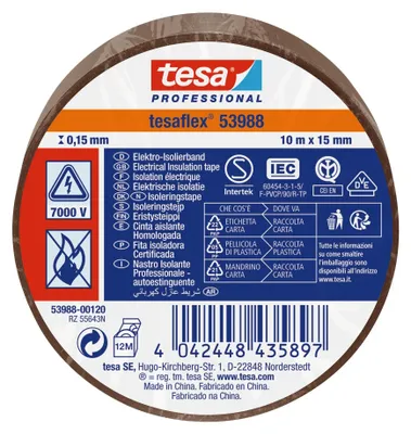 Produktbild von tesa Professional 53988 Isolierband 7000V, braun, 10 m x 15 mm | 1 Rolle