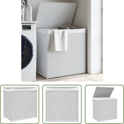 Zdjęcie produktu dla The Living Store Kosz na pranie z 2 przegrodami Biały 53x35x57 cm Poli rattan