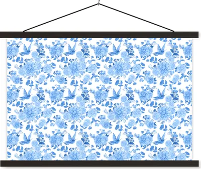 Produktbild von MuchoWow® Textilposter Blumen - Rosen - Blau - Muster 150x100 cm mit schwarzem Rahmen - Schlafzimmer