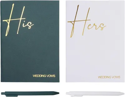 Productafbeelding van Gelofteboeken voor bruiloftsgeloften - Set van 2 - Boekje voor hem en haar - Huwelijkscadeau - Goudfolie - 12 pagina's - 2 donkergroen wit