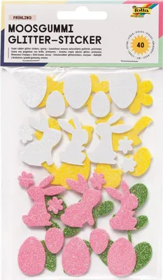 Produktbild von folia 23781 - Moosgummi Glitter Sticker, Frühling, sortiert in weiß, rosa, gelb und grün, verschiedene Motive, 40 Stück - Ideal zum Verzieren und Dekorieren von Grußkarten usw.