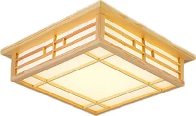 Image de Plafonnier japonais en bois Plafonnier LED Lampes en bois massif Pargamentimitat, Insectes Et Protection Contre La Corrosion A La Lumière Chaude