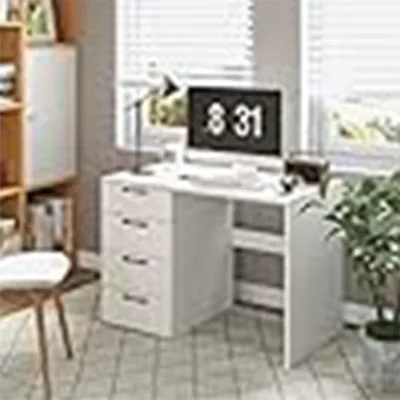 Produktbild von Multifunktionaler Schreibtisch – Computer-Schreibtisch mit 4 Schubladen, weiß