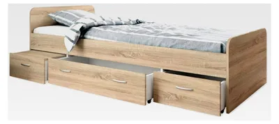Produktbild von Boro Modernes Einzelbett mit 3 Schubkästen 90 x 200 cm - Praktisches Jugendzimmer Kojenbett in Eiche Sonoma Optik - 95 x 66 x 204 cm (B/H/T)